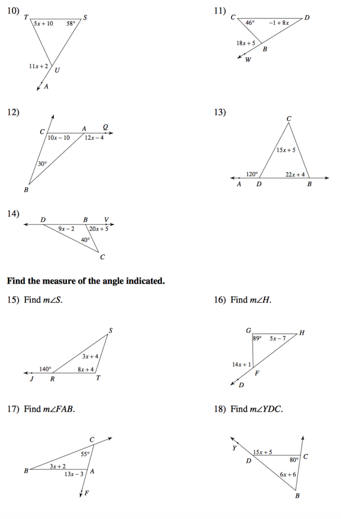 Triangle Exterior Angle Worksheets Answers Sheet 1