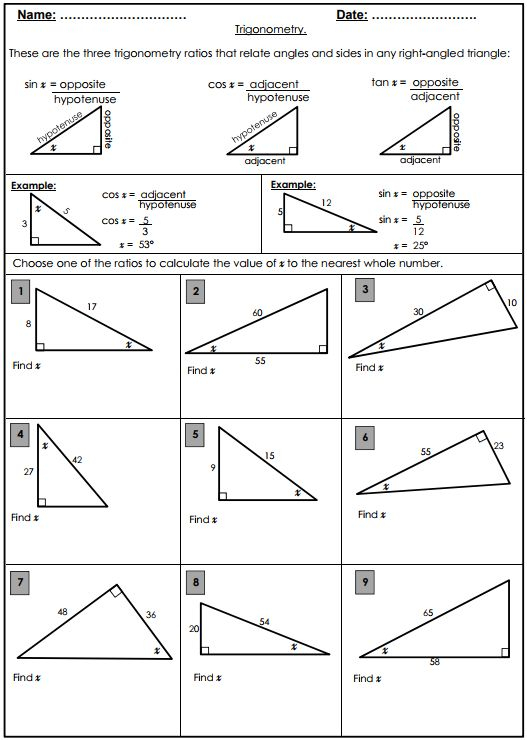 Trigonometry Worksheet T4 Calculating Angles Answers