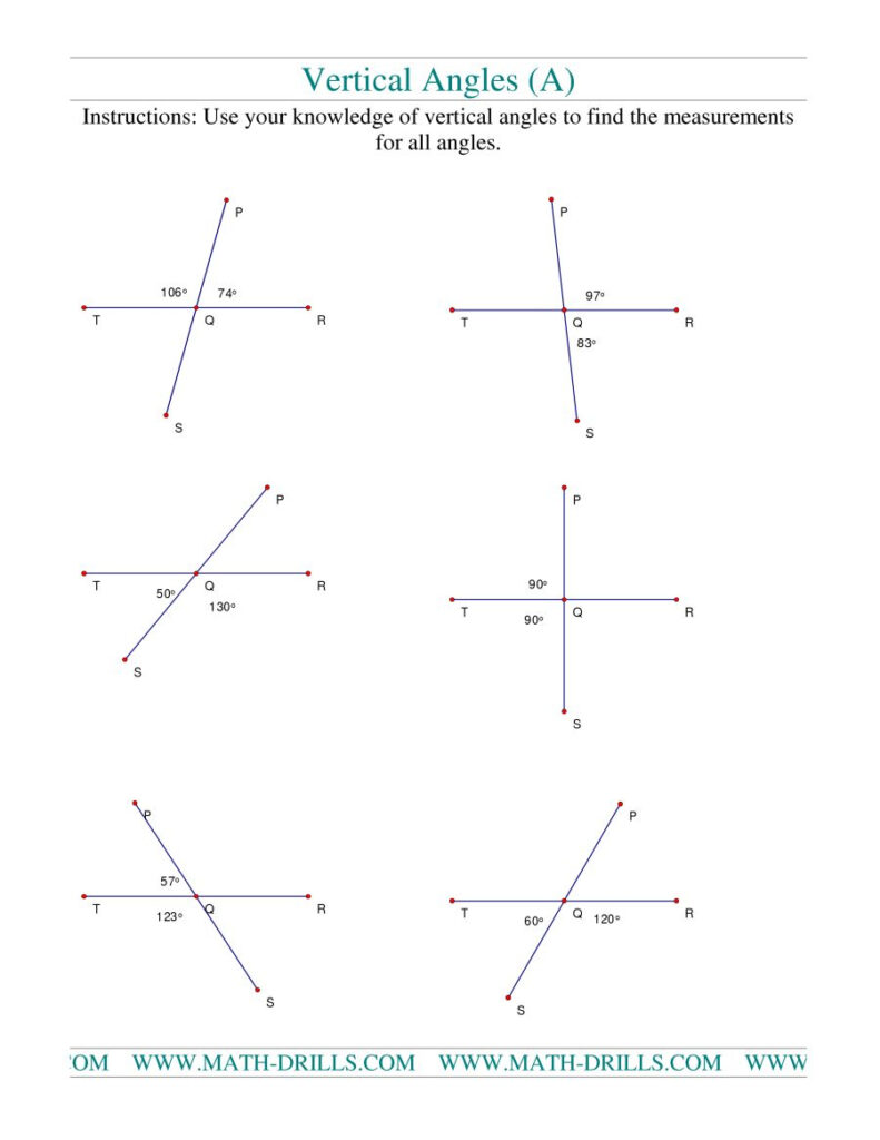 Vertical Angles Practice Worksheets
