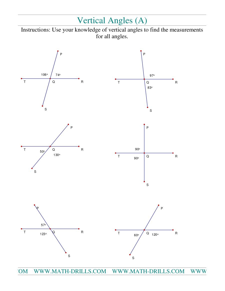 Vertical Angles Practice Worksheets