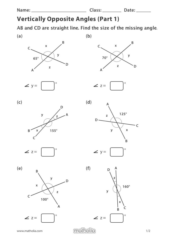 Vertical Angles Worksheet Pdf With Answers