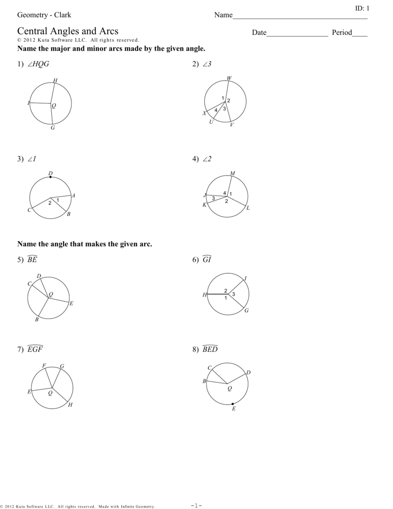Worksheet Central Angles And Arcs Geometry Cp Answer Key