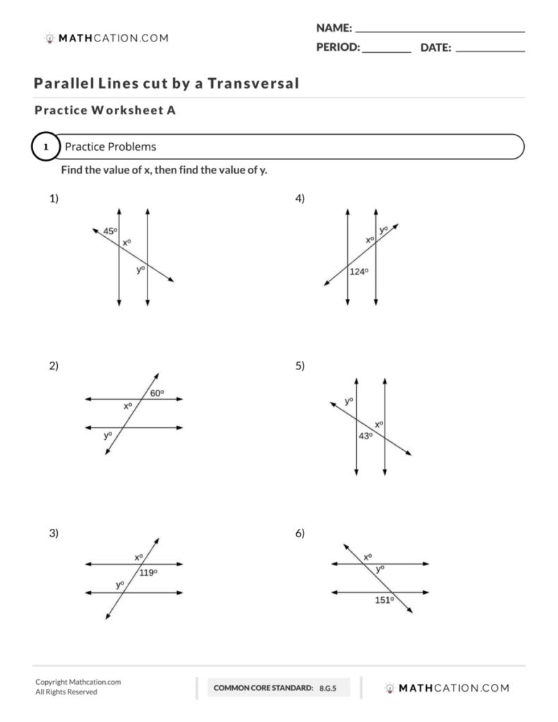 Worksheet On Angles In Parallel Lines