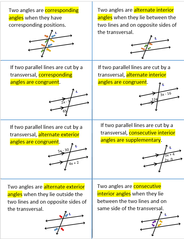 Worksheet On Parallel Lines And Transversals Geometry Answer